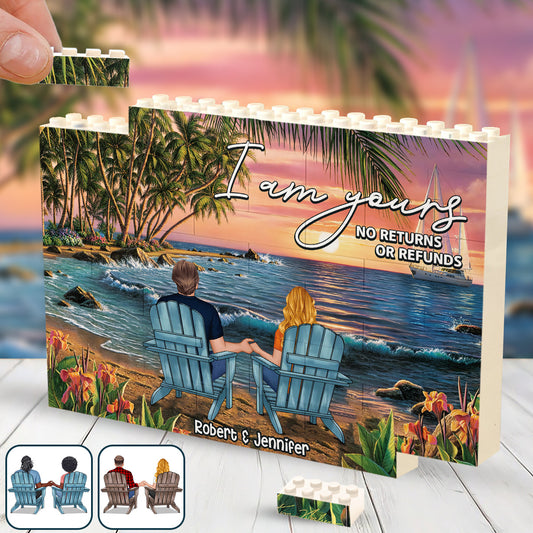 Couple Beach Tropical Landscape - Personalized Couple One-sided Horizontal Rectangle Building Brick Blocks