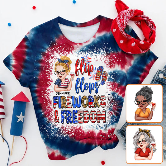Flip Flops Fireworks And Freedom - Personalized Patriot All Over Shirt