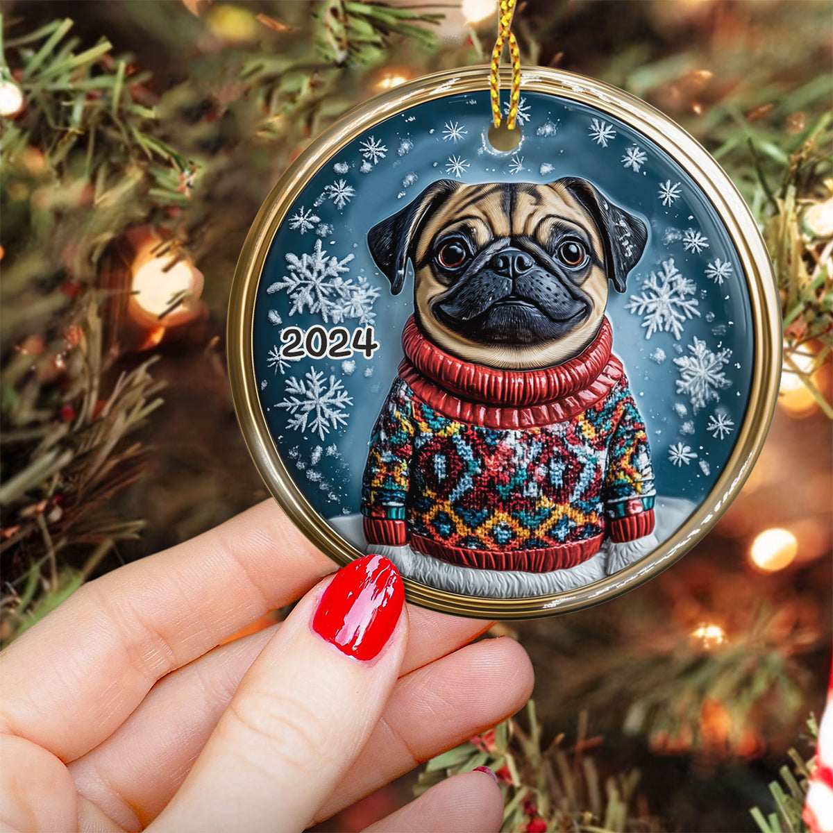 Merry Christmas - Personalized Dog Ceramic Circle Ornament