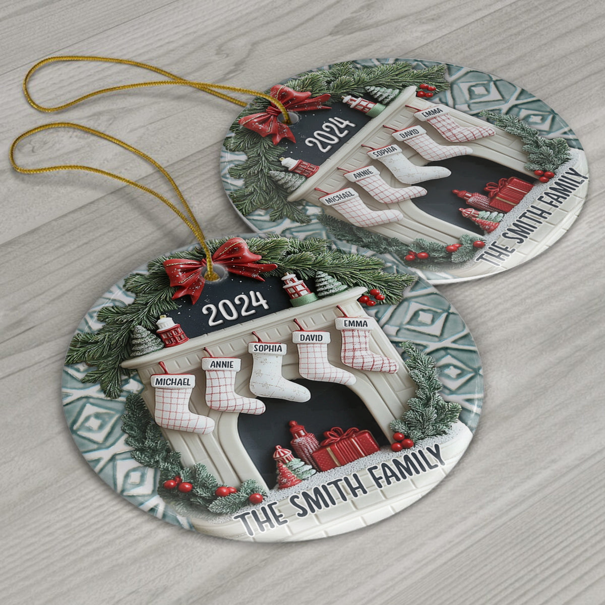 Fireplace Family Socks - Personalized Family Ceramic Circle Ornament
