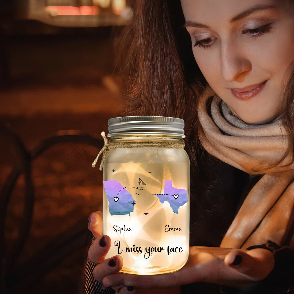 I Miss Your Face - Personalized Bestie Mason Jar Light