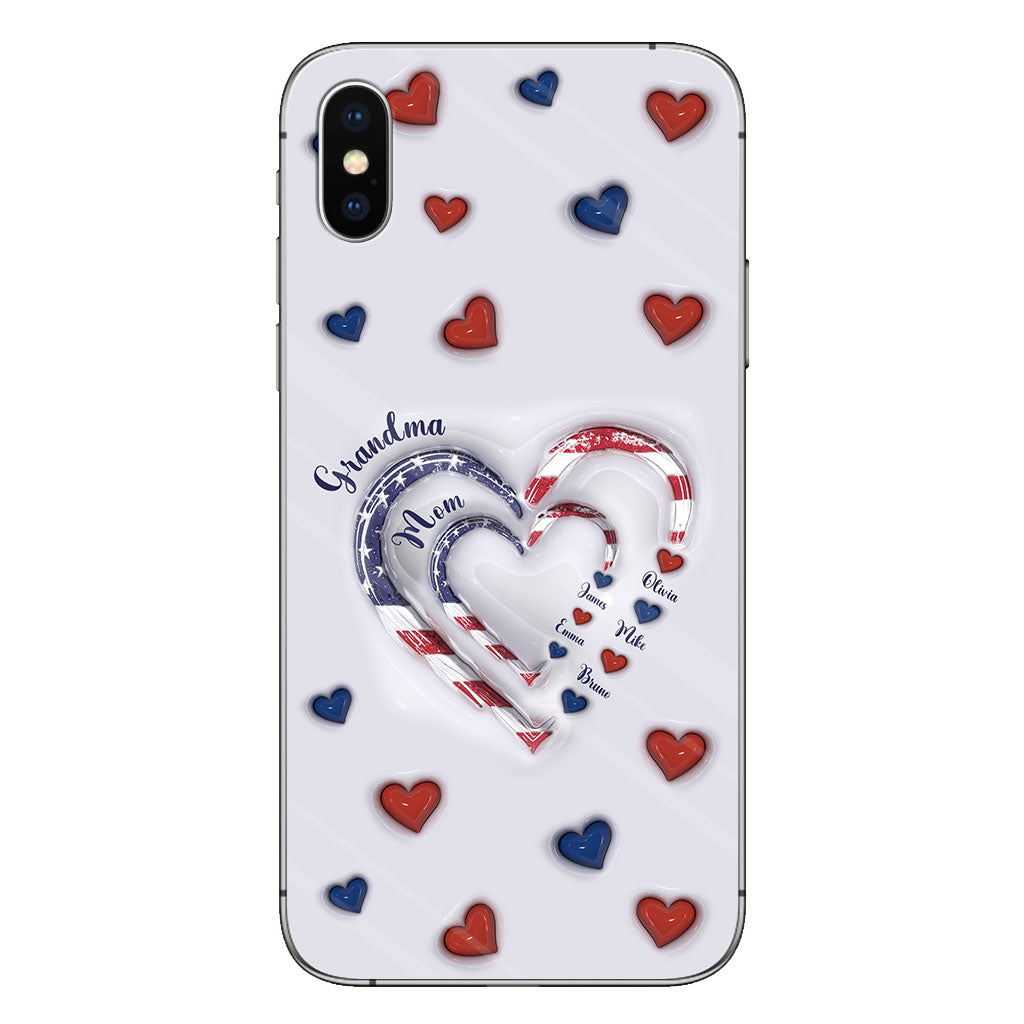 4th Of July Grandma's Hearts - Personalized Grandma Phone Case