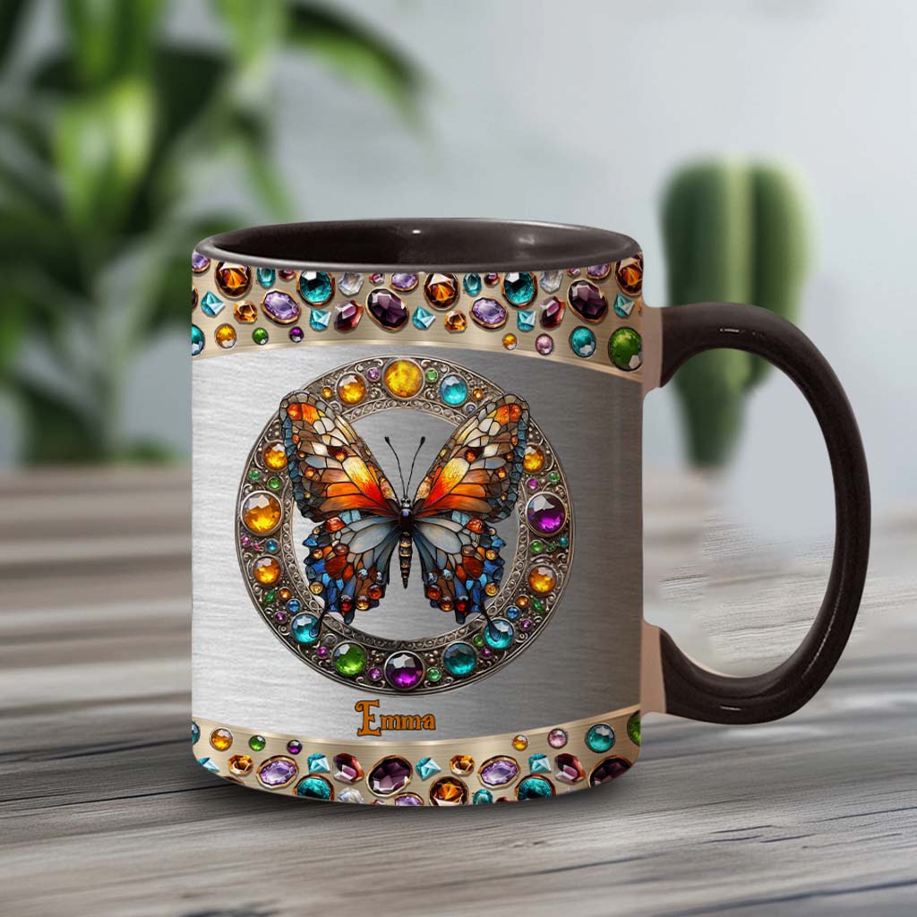 Stained Glass Beauty - Personalized Butterfly Accent Mug