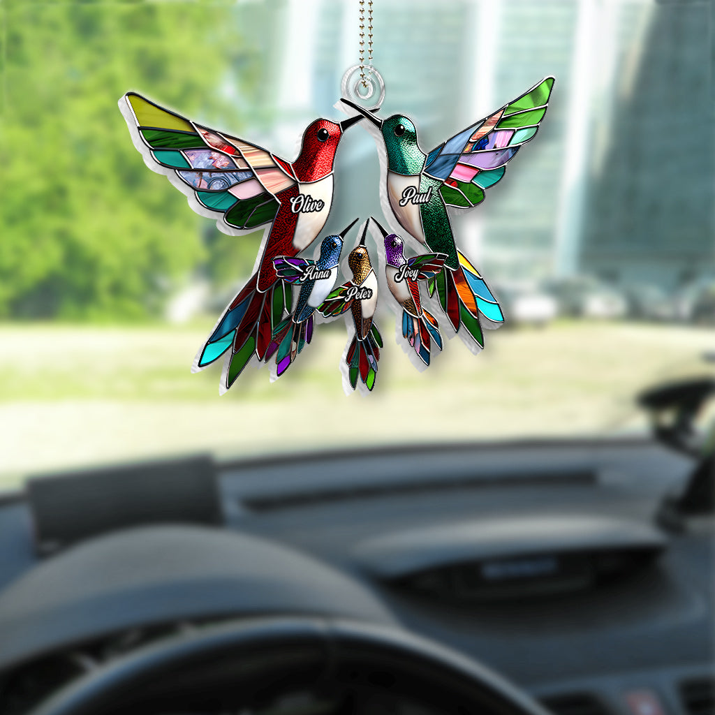 Family Members Hummingbirds Beautiful Birds - Personalized Family Custom Shaped Car Ornament