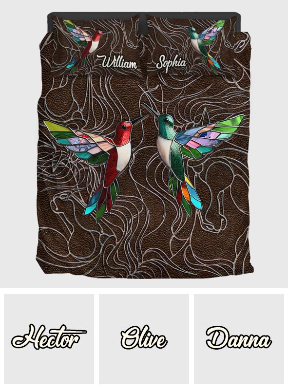 Family Members Hummingbirds Beautiful Birds - Personalized Family Bedding Set