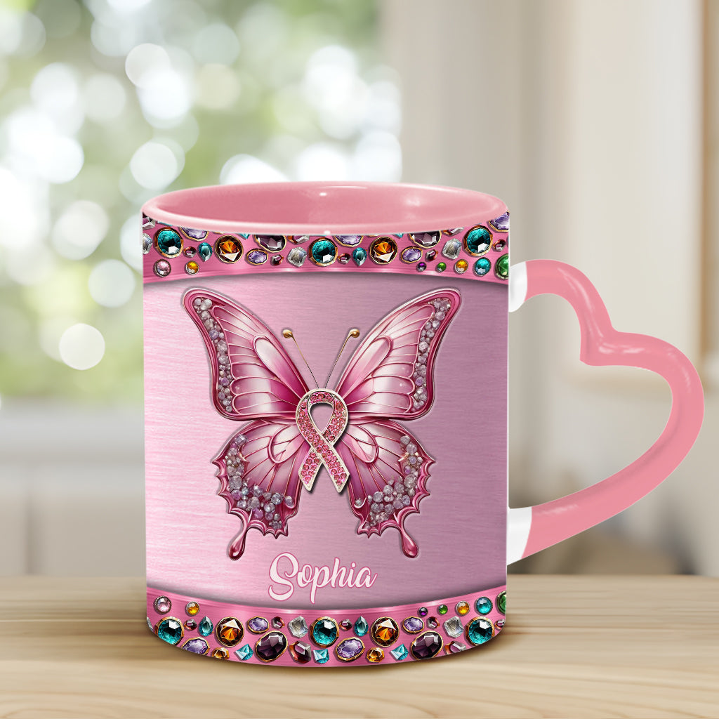 Faith Hope Love - Personalized Breast Cancer Awareness Heart Handle Mug