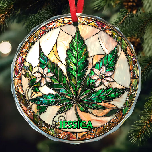 High Christmas - Personalized Weed Round Shaped Glass Ornament