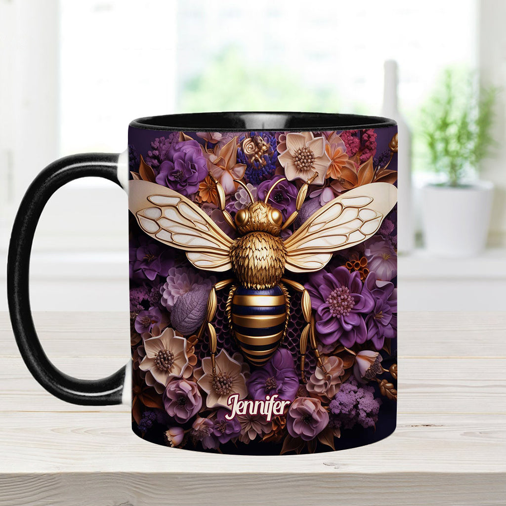 Bee Happy Golden Bee - Personalized Bee Accent Mug