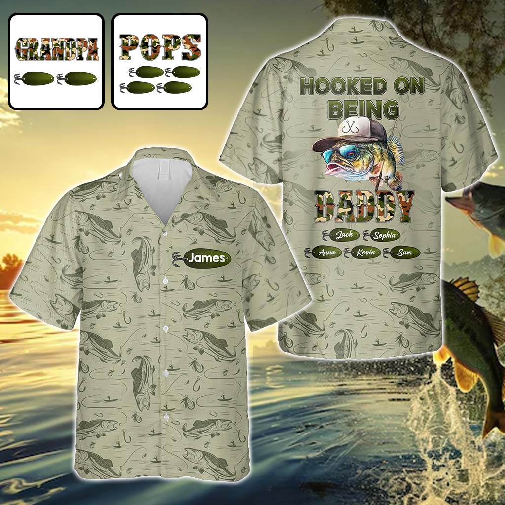 Hooked On Being Dad/ Grandpa... - Personalized Fishing Hawaiian Shirt