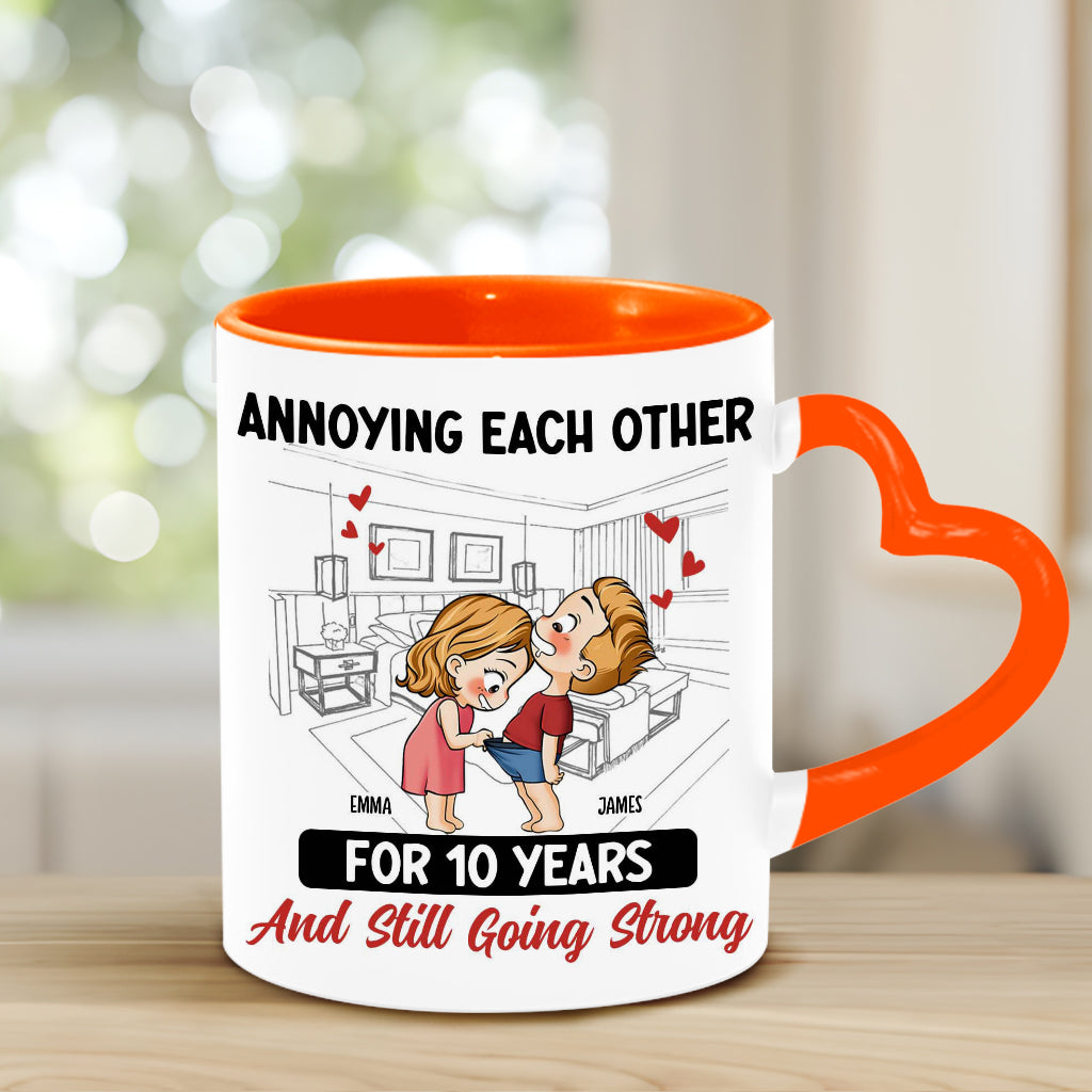 Annoying Each Other For Years And Still Going Strong - Personalized Couple Heart Handle Mug