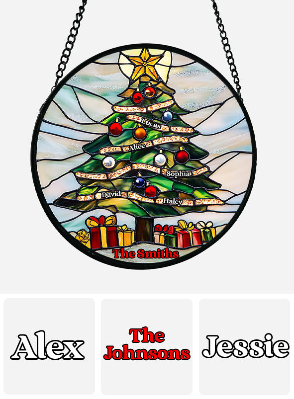 Merry Christmas - Personalized Family Stained Glass Suncatcher