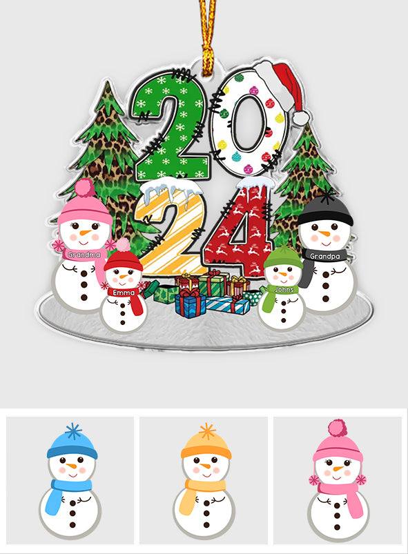 Lovely Snowman Grandkids - Personalized Grandma Custom Shaped Ornament