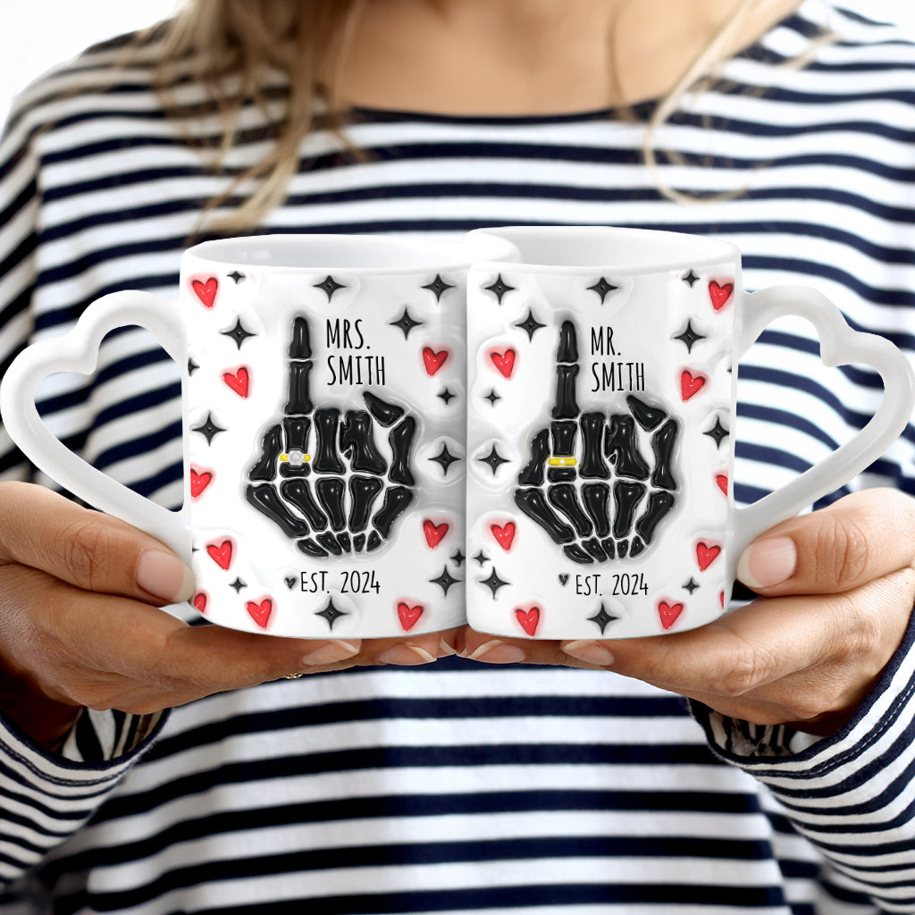 Funny Anniversary - Personalized Husband And Wife Matching Heart Handle Mug