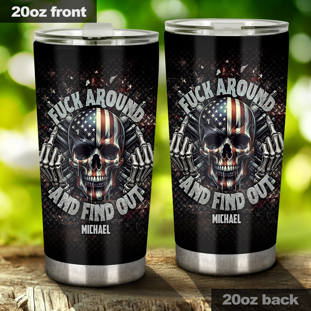 American Flag Skeleton - Personalized Skull Tumbler