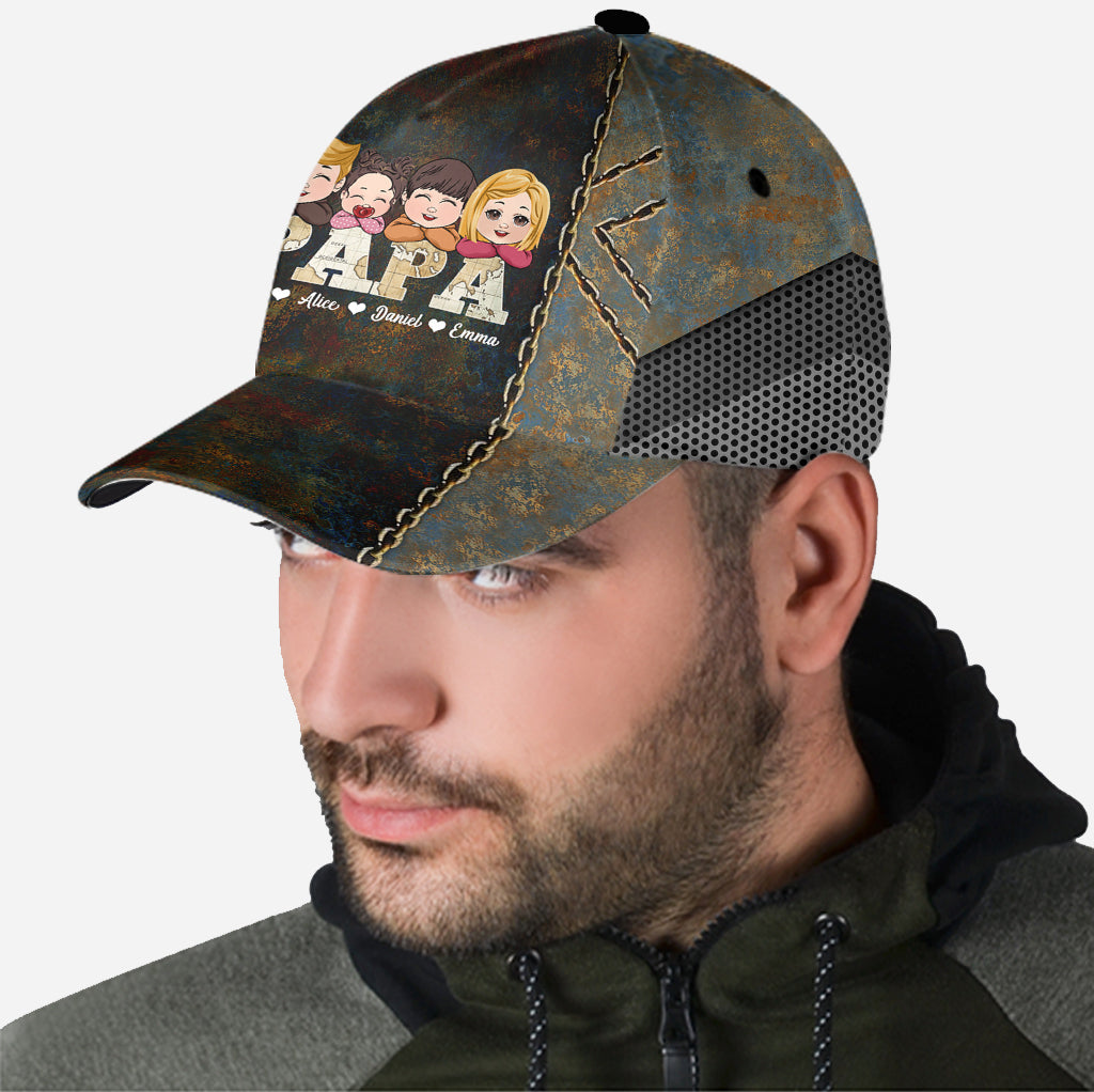 Papa Vintage Map With Kids - Personalized Grandpa Classic Cap