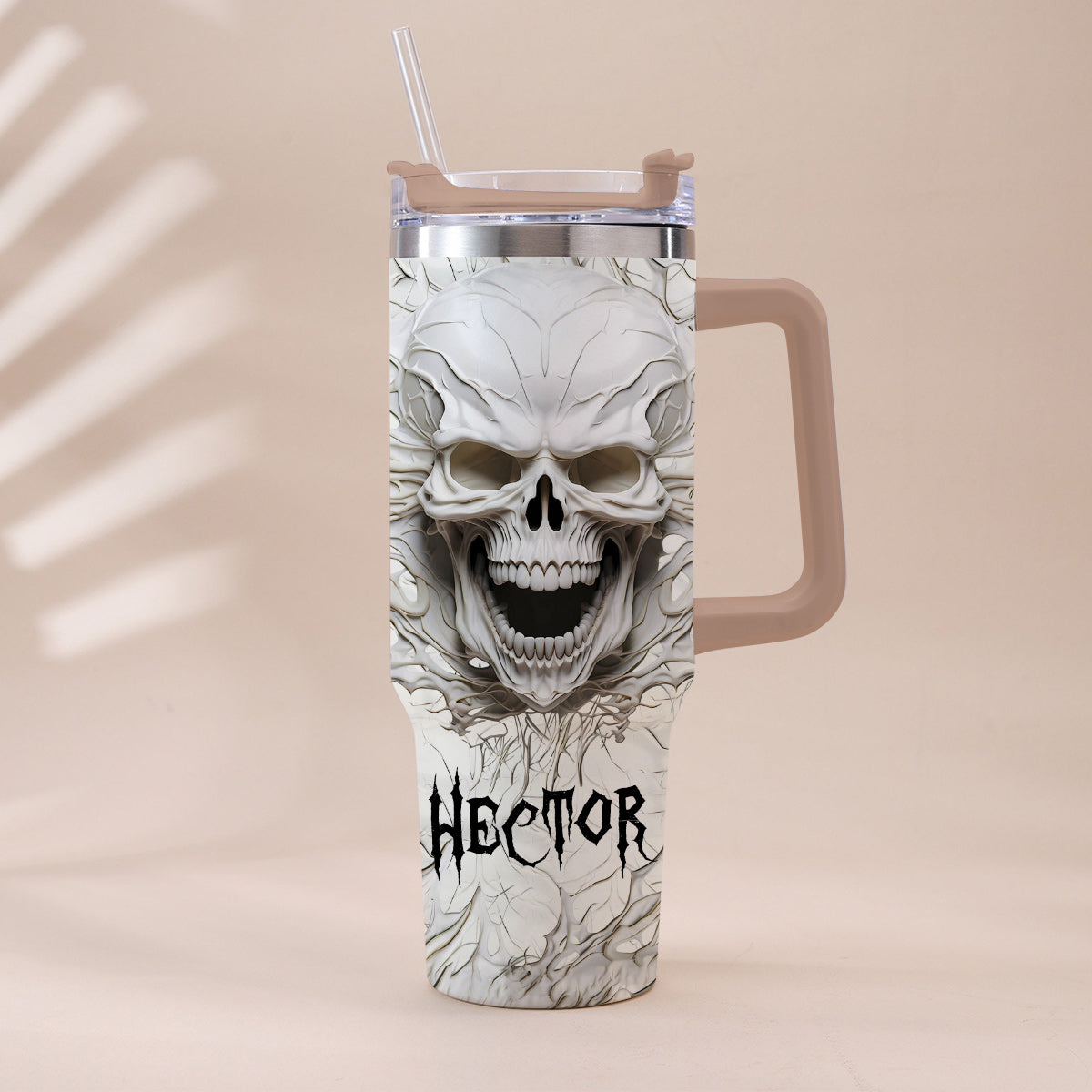 White Skull 3D Version - Personalized Skull Tumbler With Handle