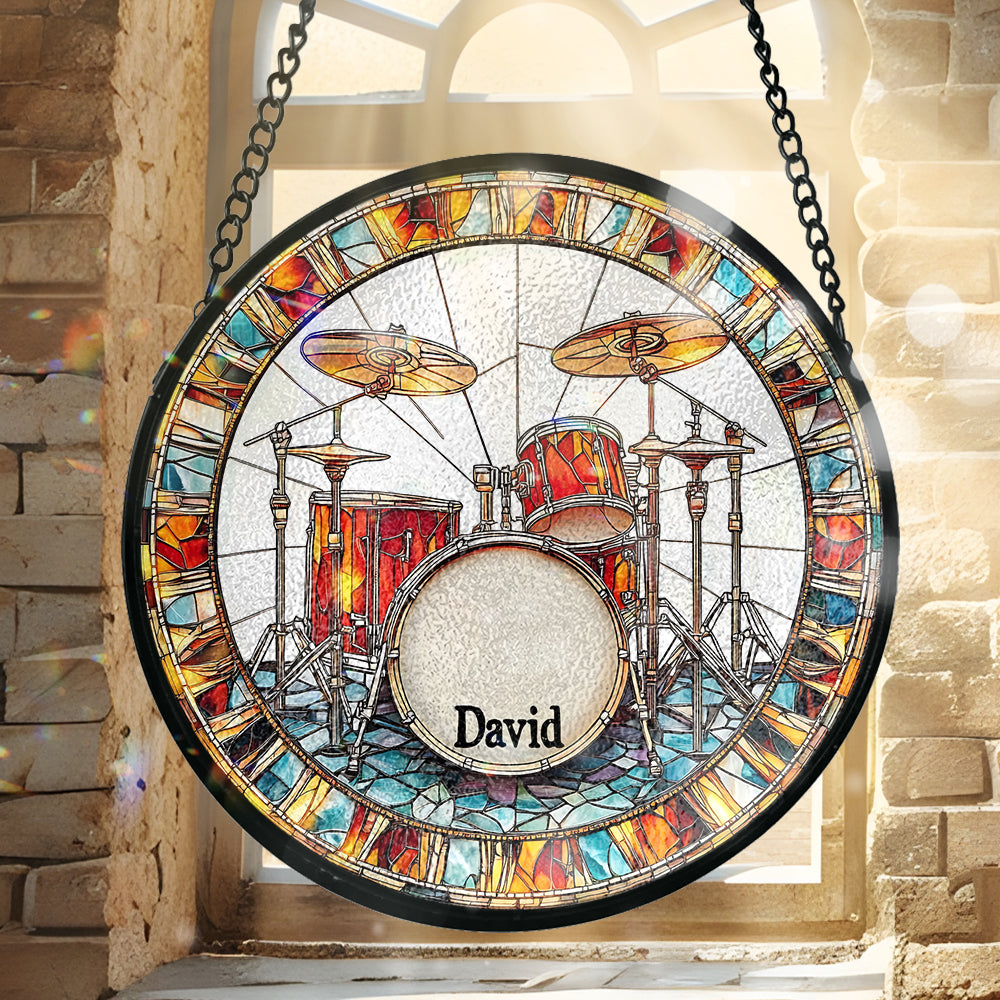 Love Drums - Personalized Drummer Stained Glass Suncatcher