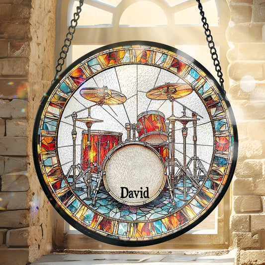 Love Drums - Personalized Drummer Stained Glass Suncatcher