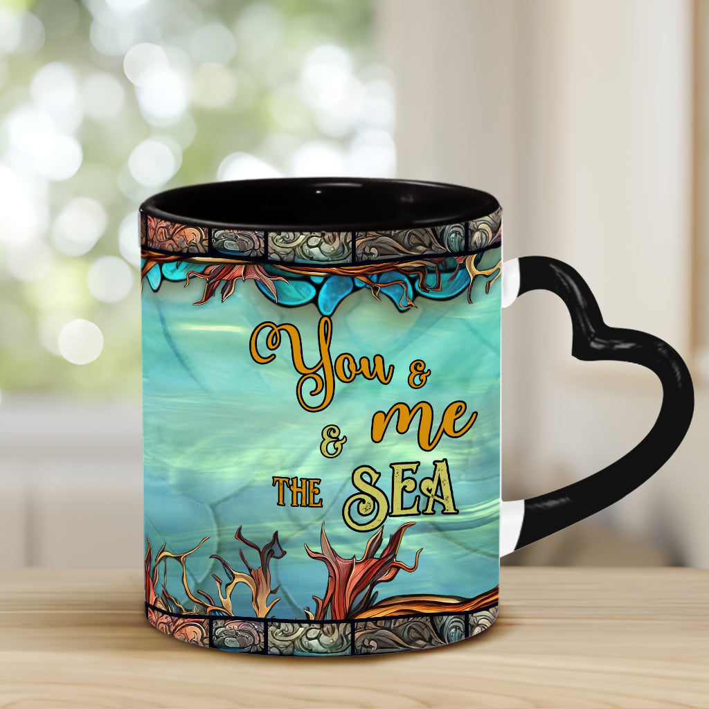 You And Me And The Sea - Personalized Turtle Heart Handle Mug