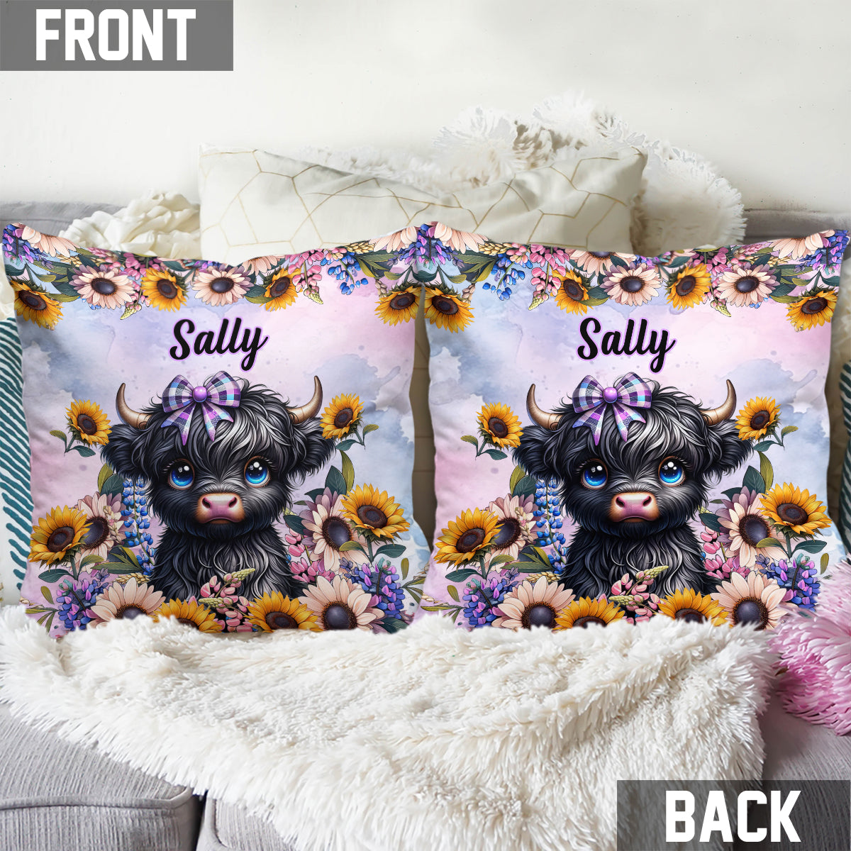 Cute Little Cow - Personalized Throw Pillow