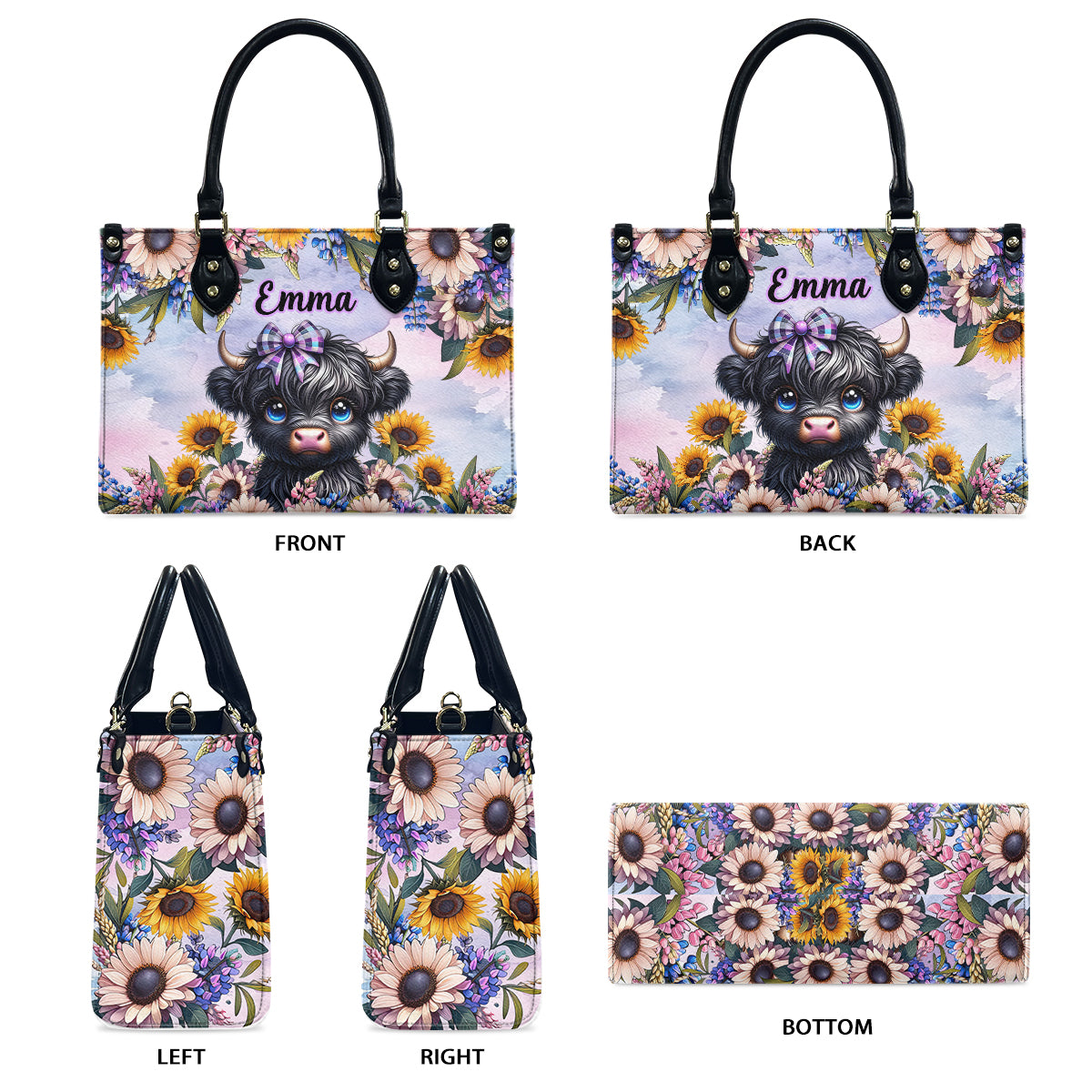 Cute Little Highland Cow - Personalized Leather Handbag