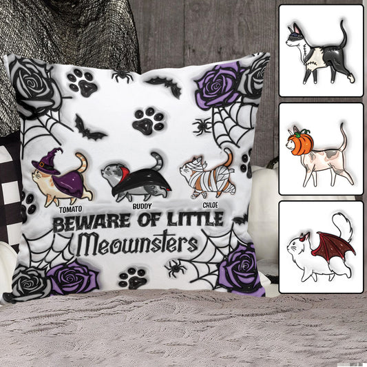 Beware Of Little Meownsters - Personalized Cat Throw Pillow