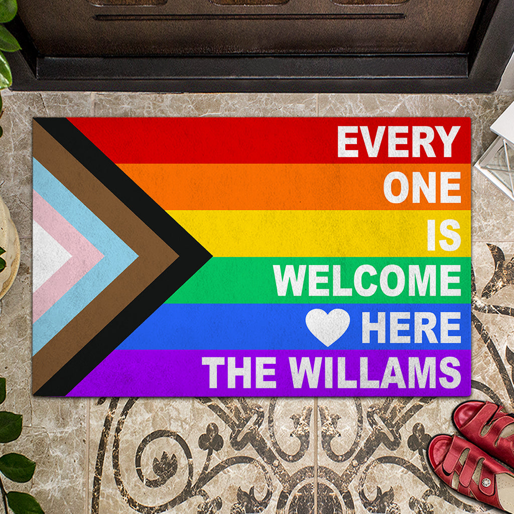 Everyone is Welcome Here - Personalized LGBT Support Doormat