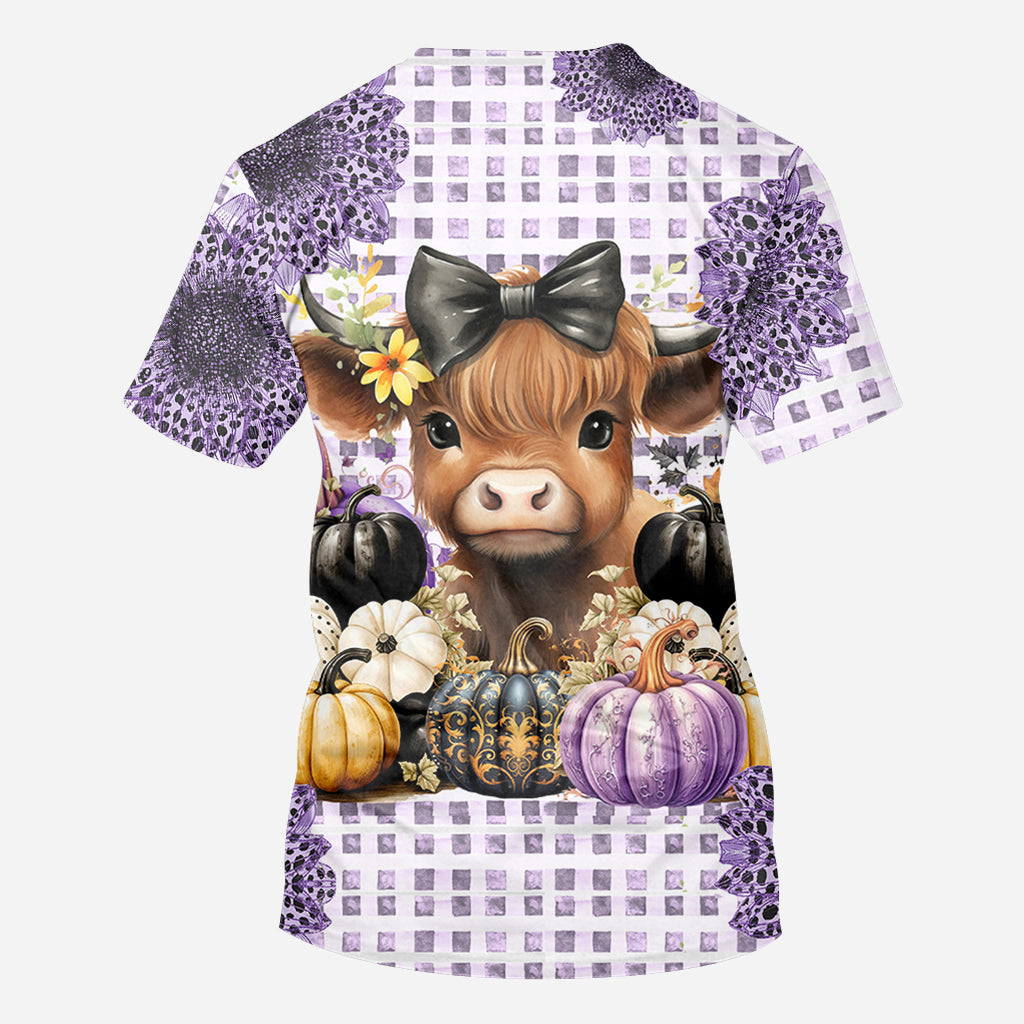 Cute Baby Highland Cow Fall Pumpkins - Personalized All Over Shirt