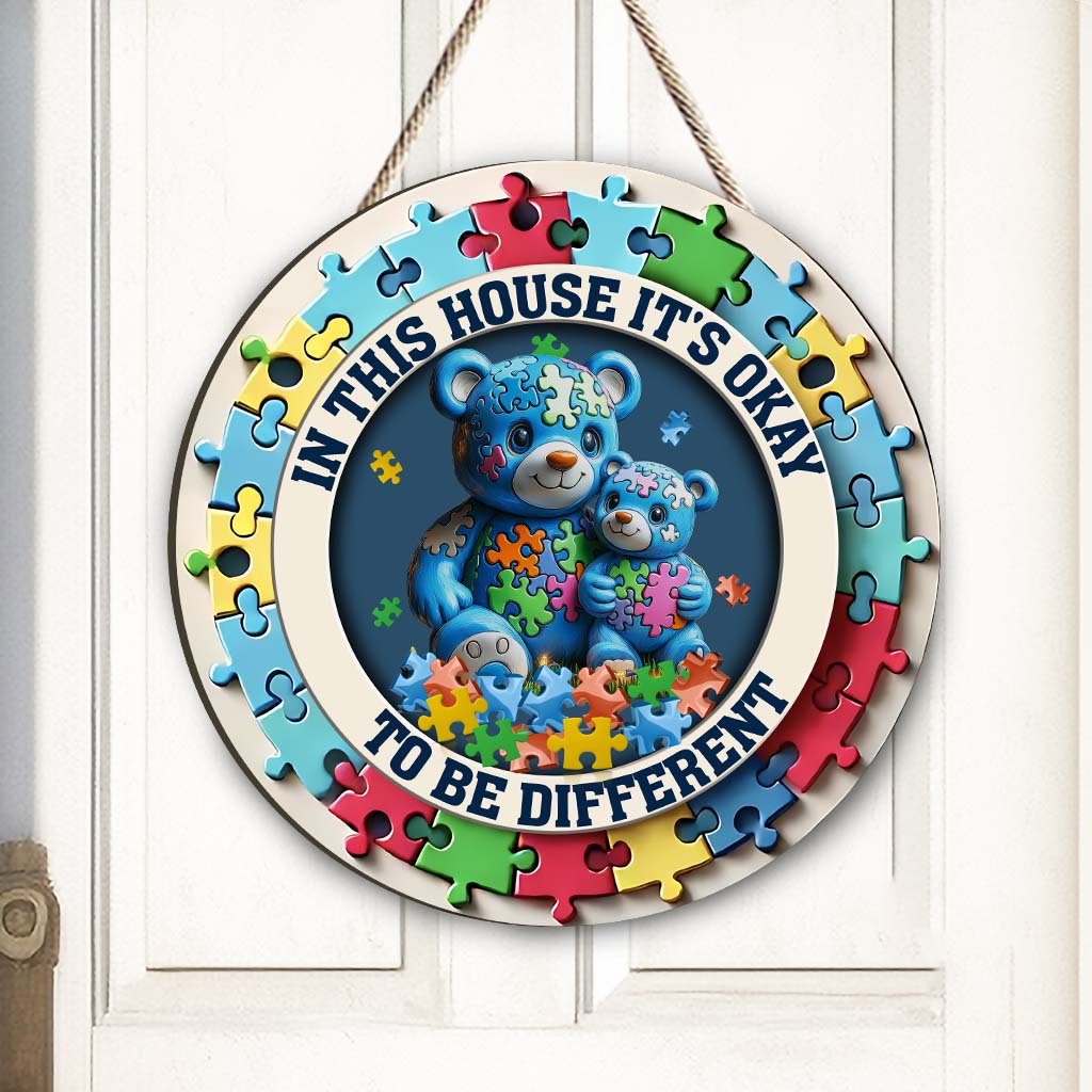 In This House It's Okay To Be Different - Autism Awareness Custom Shaped Wood Sign