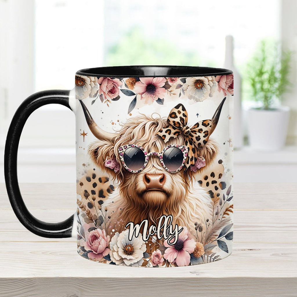 Cool Cow With Leopard Glasses - Personalized Accent Mug