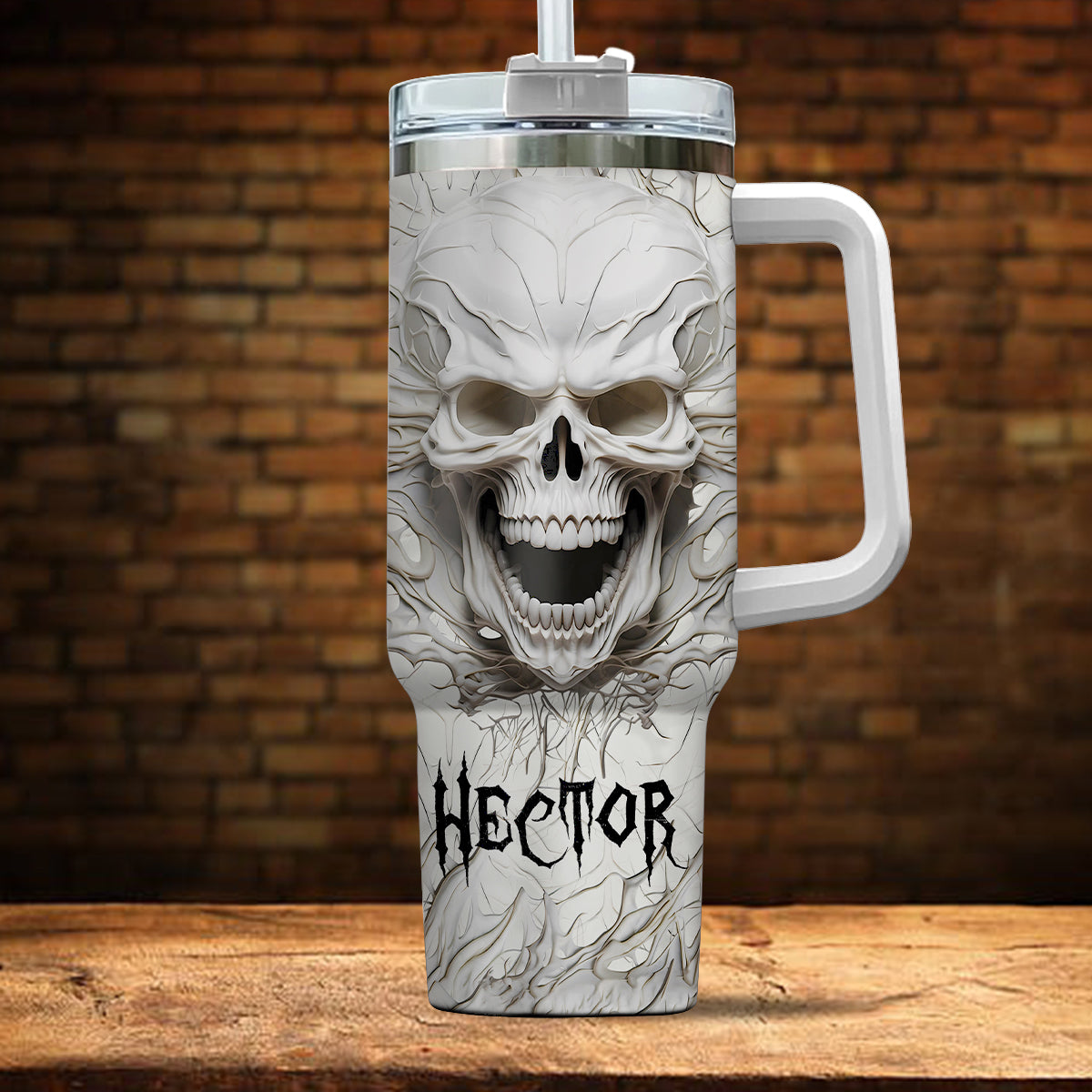White Skull 3D Version - Personalized Skull Tumbler With Handle