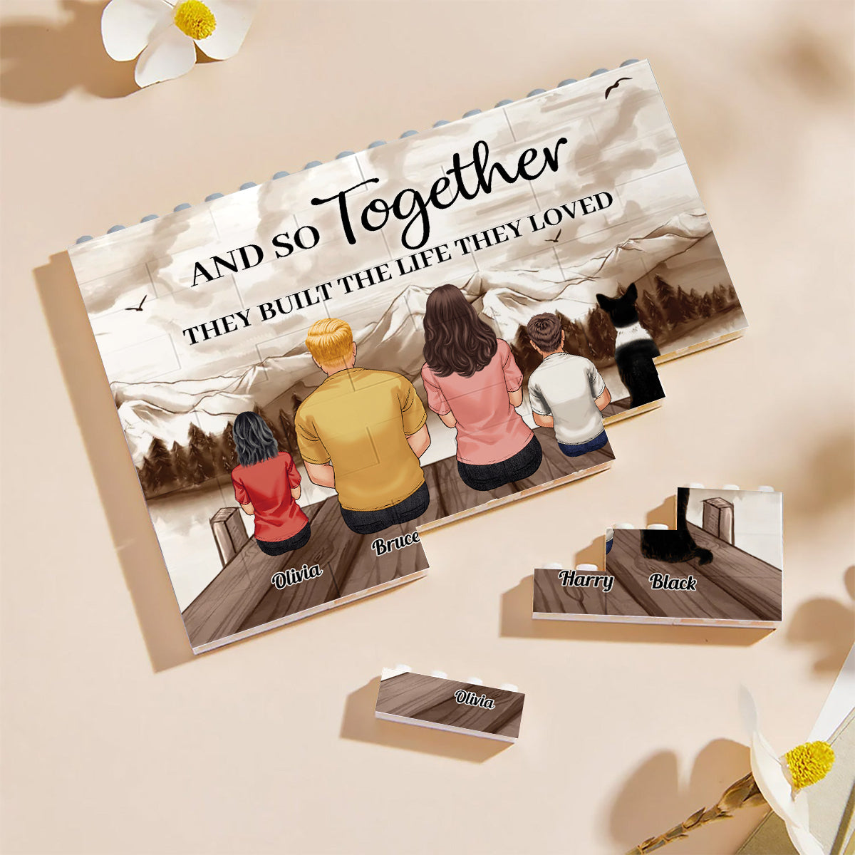 And So Together They Built The Life They Loved - Personalized Family One-sided Horizontal Rectangle Building Brick Blocks