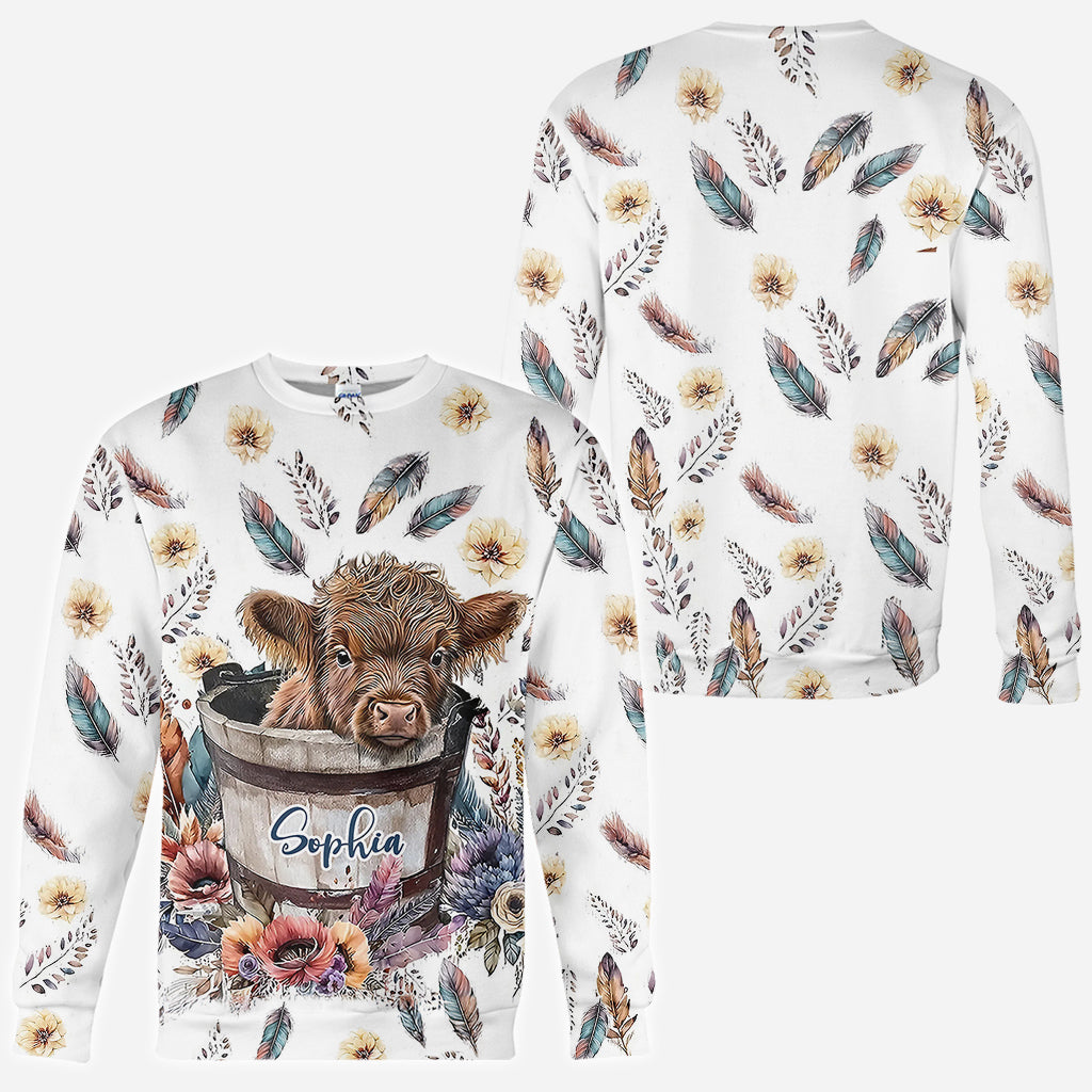 Baby Highland Cow In a Bucket - Personalized All Over Shirt