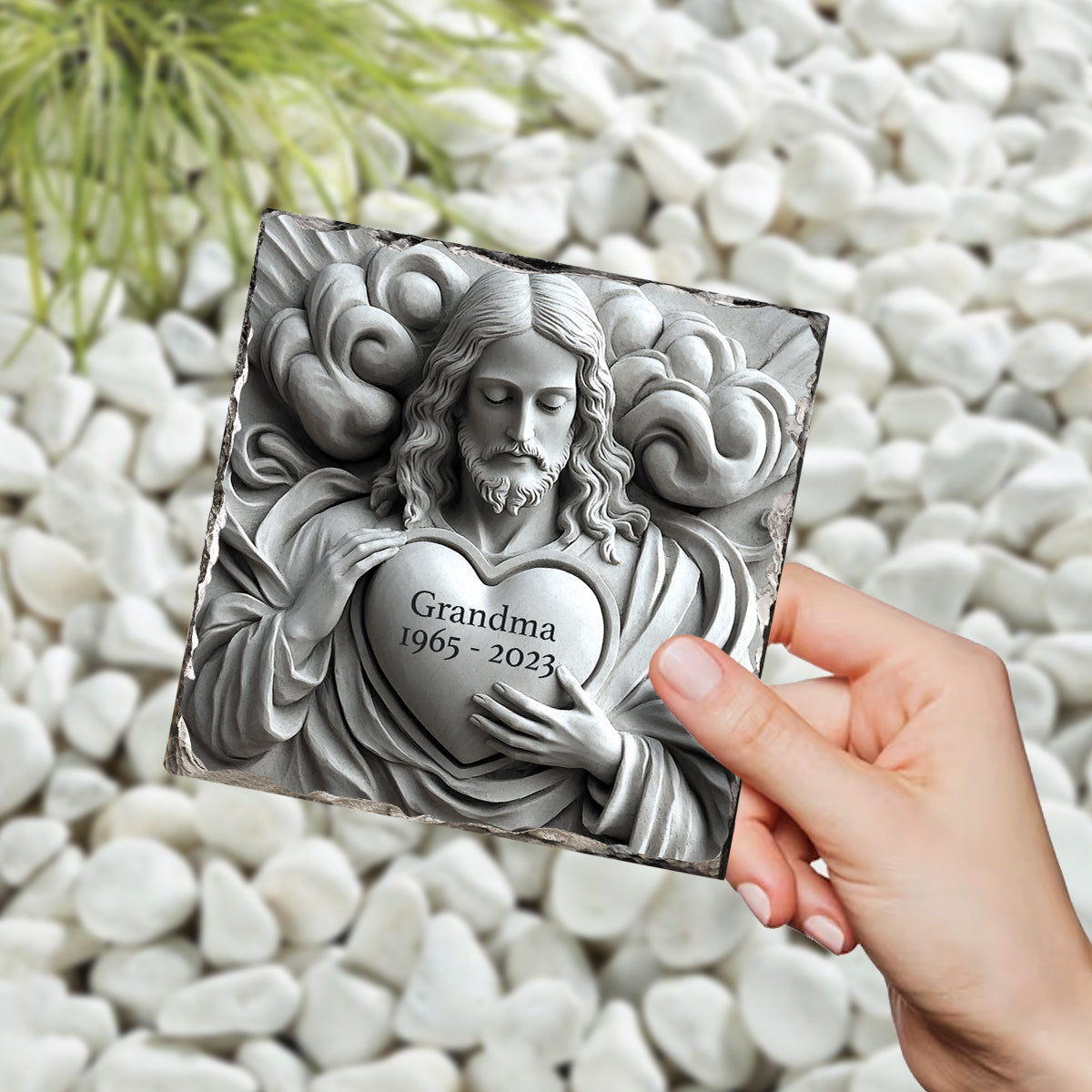 God Is With You - Personalized Memorial Square Shaped Stone