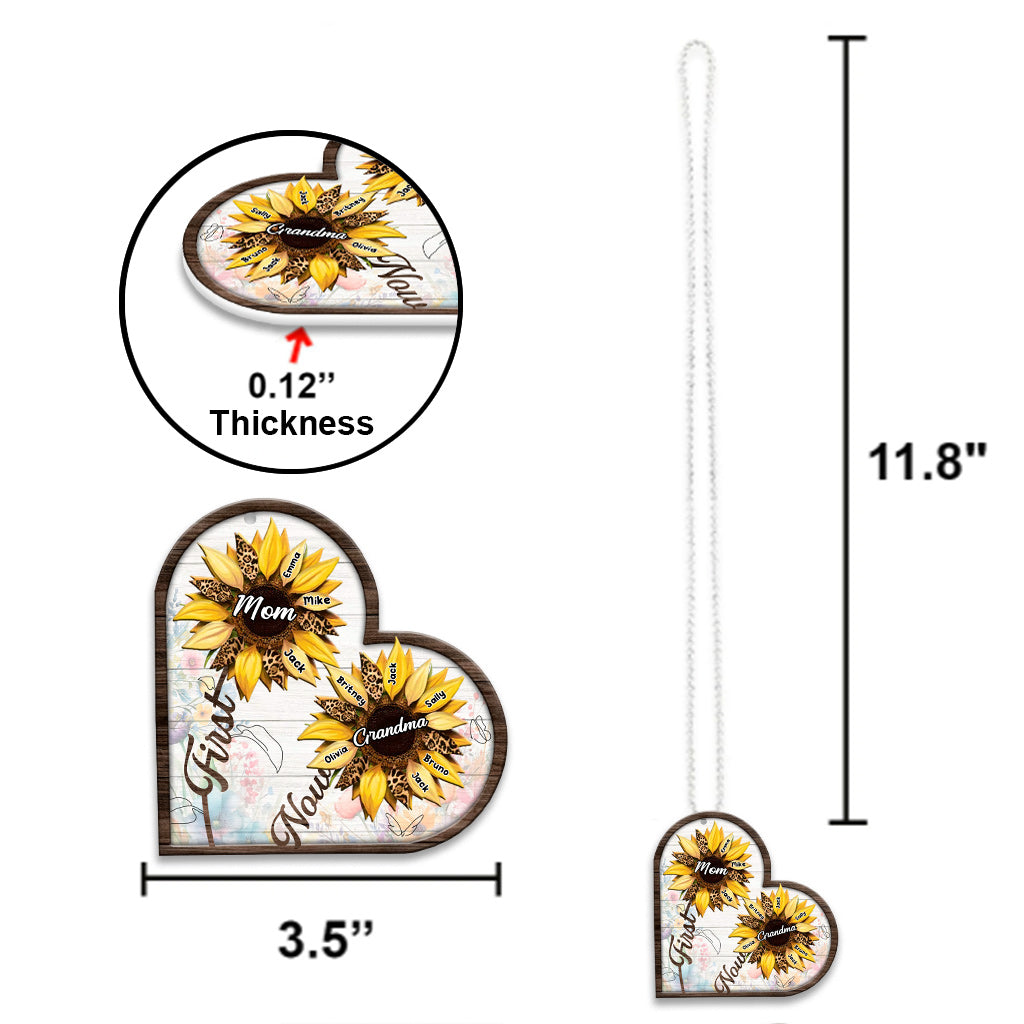 First Mom Now Grandma Sunflower - Personalized Grandma Car Ornament