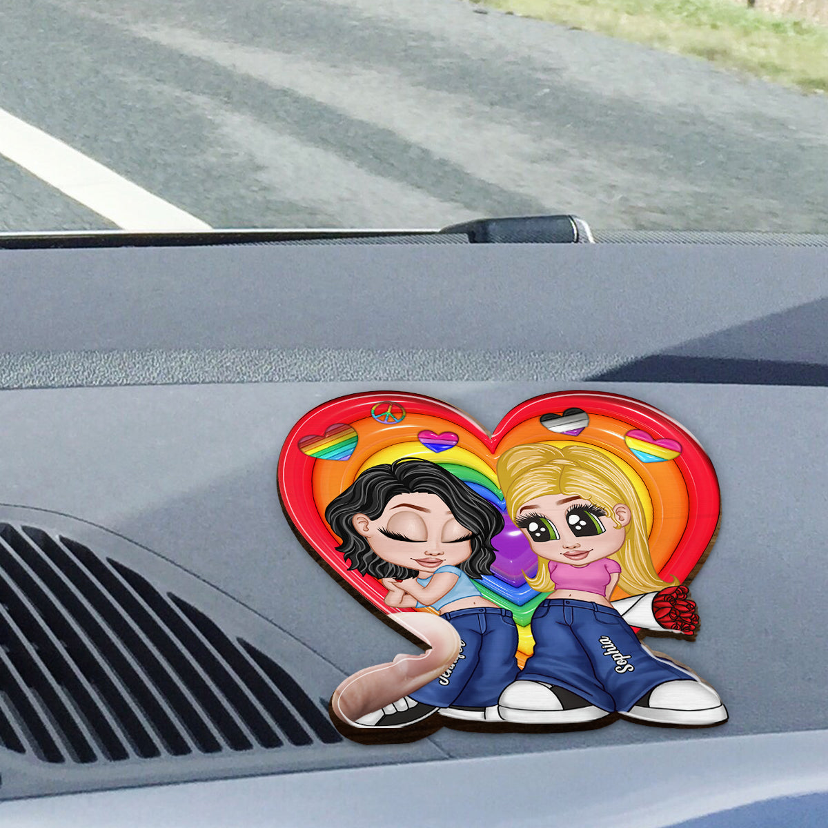 Chicano Y2K Pride Couple - Personalized LGBT Support Shaped Car Visor Clip