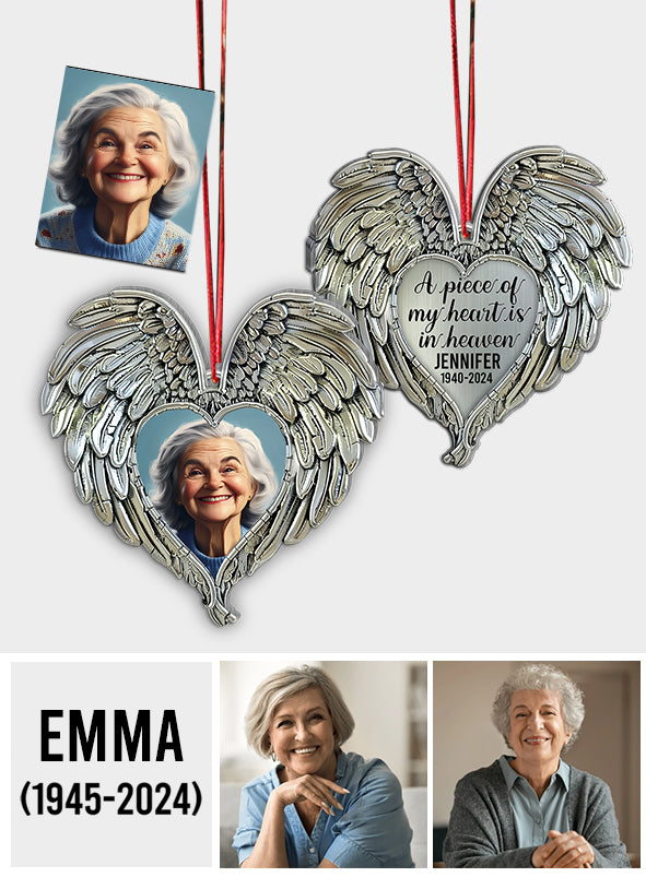 A Piece of My Heart Lives In Heaven - Personalized Memorial Shaped Aluminium Ornament (Print On Both Side)