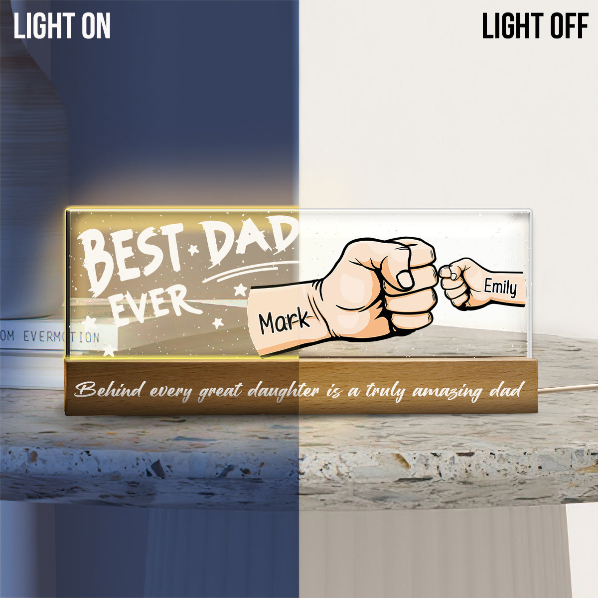 Daddy's Team Unbreakable Bond Best Dad Ever - Personalized Father Custom LED Night Light