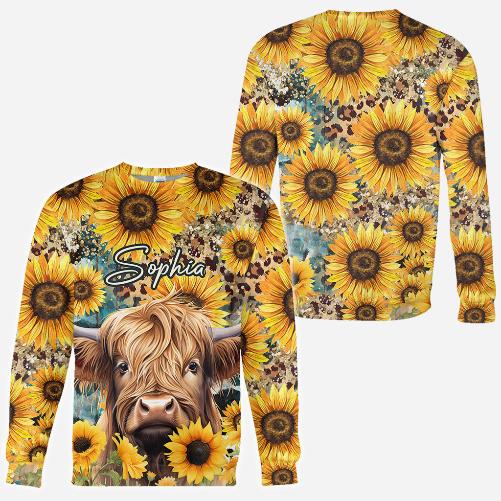 Highland Cow Among Sunflowers - Personalized All Over Shirt