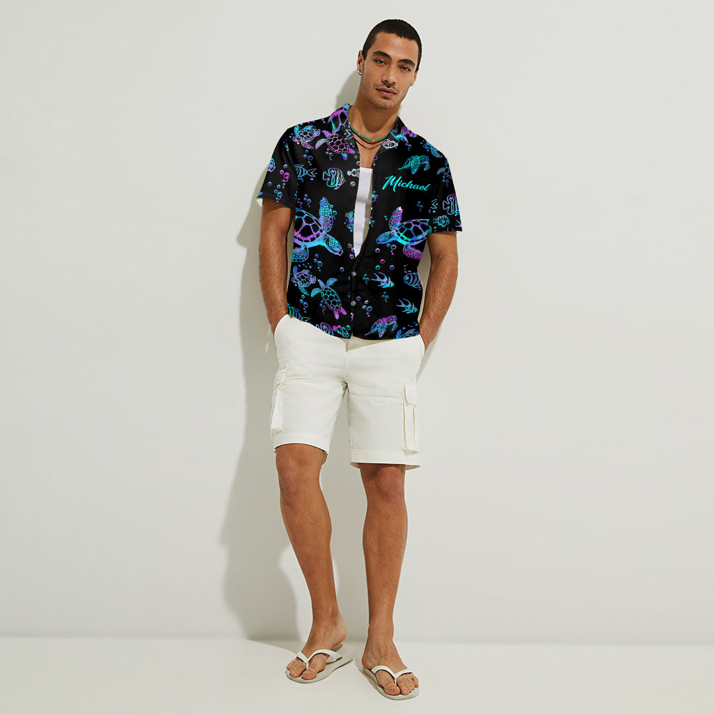 Hologram Turtle Beach Lovers - Personalized Turtle Hawaiian Shirt