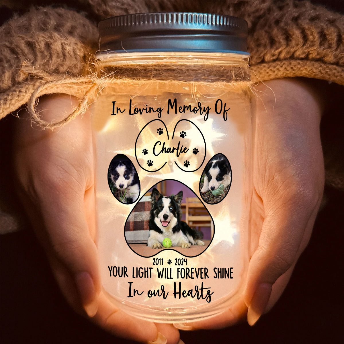 Your Light Will Forever Shine In Our Hearts - Personalized Dog Mason Jar Light