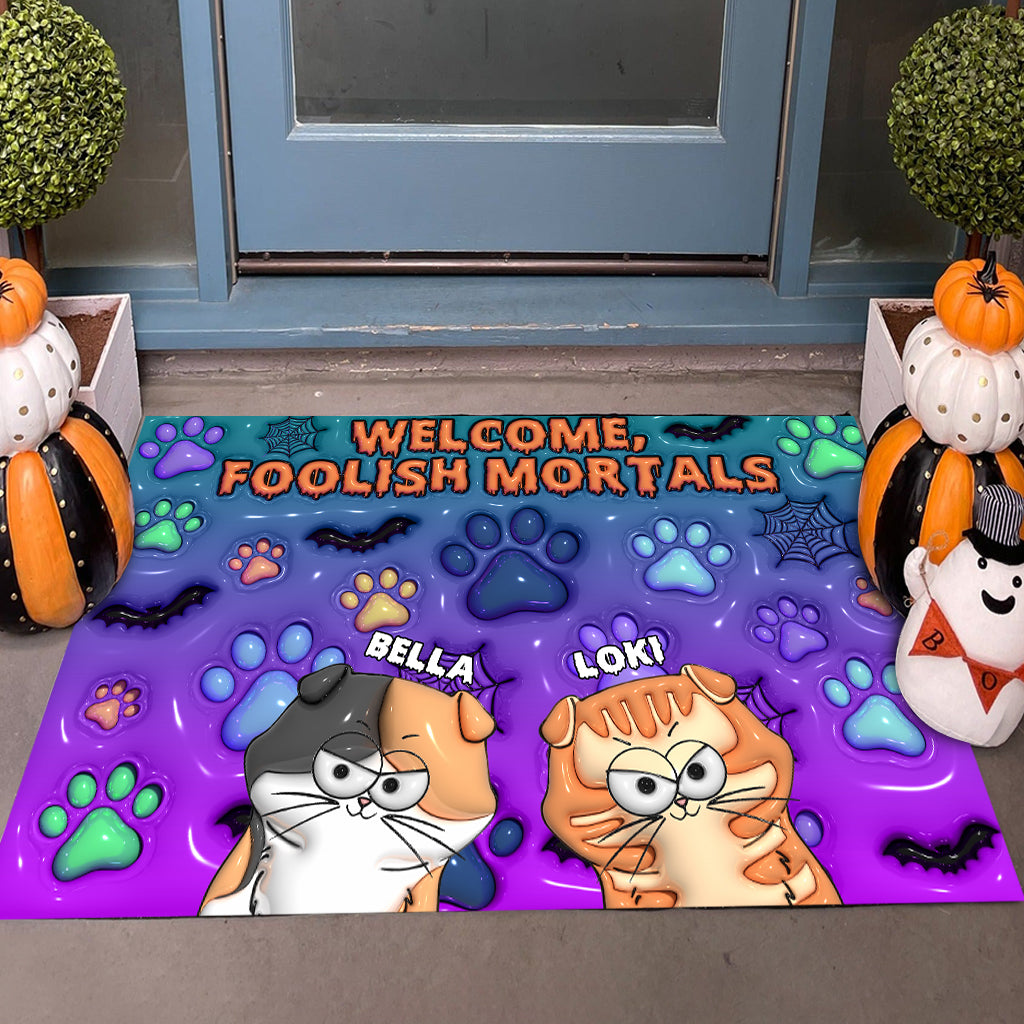 Welcome Foolish Mortals - Personalized Cat Doormat