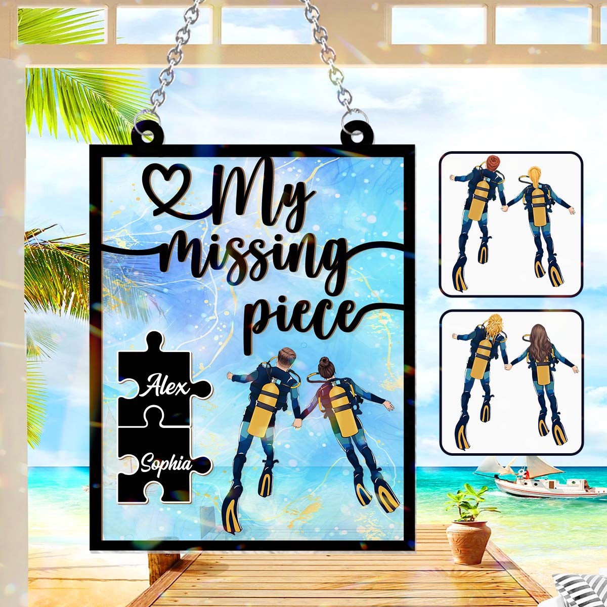 You Are My Missing Piece - Personalized Scuba Diving Window Hanging Suncatcher Ornament