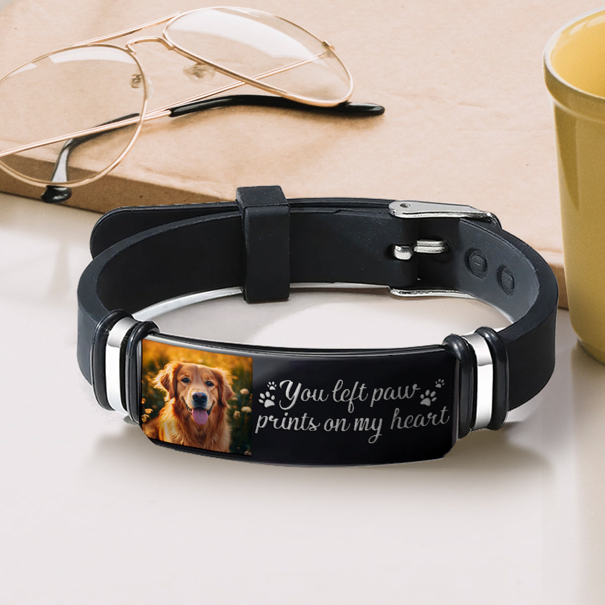 You Left Paw Prints On My Heart - Personalized Dog Engraved Bracelet