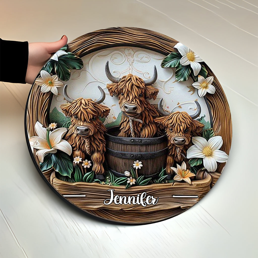 Love Highland Cows - Personalized Round Wood Sign