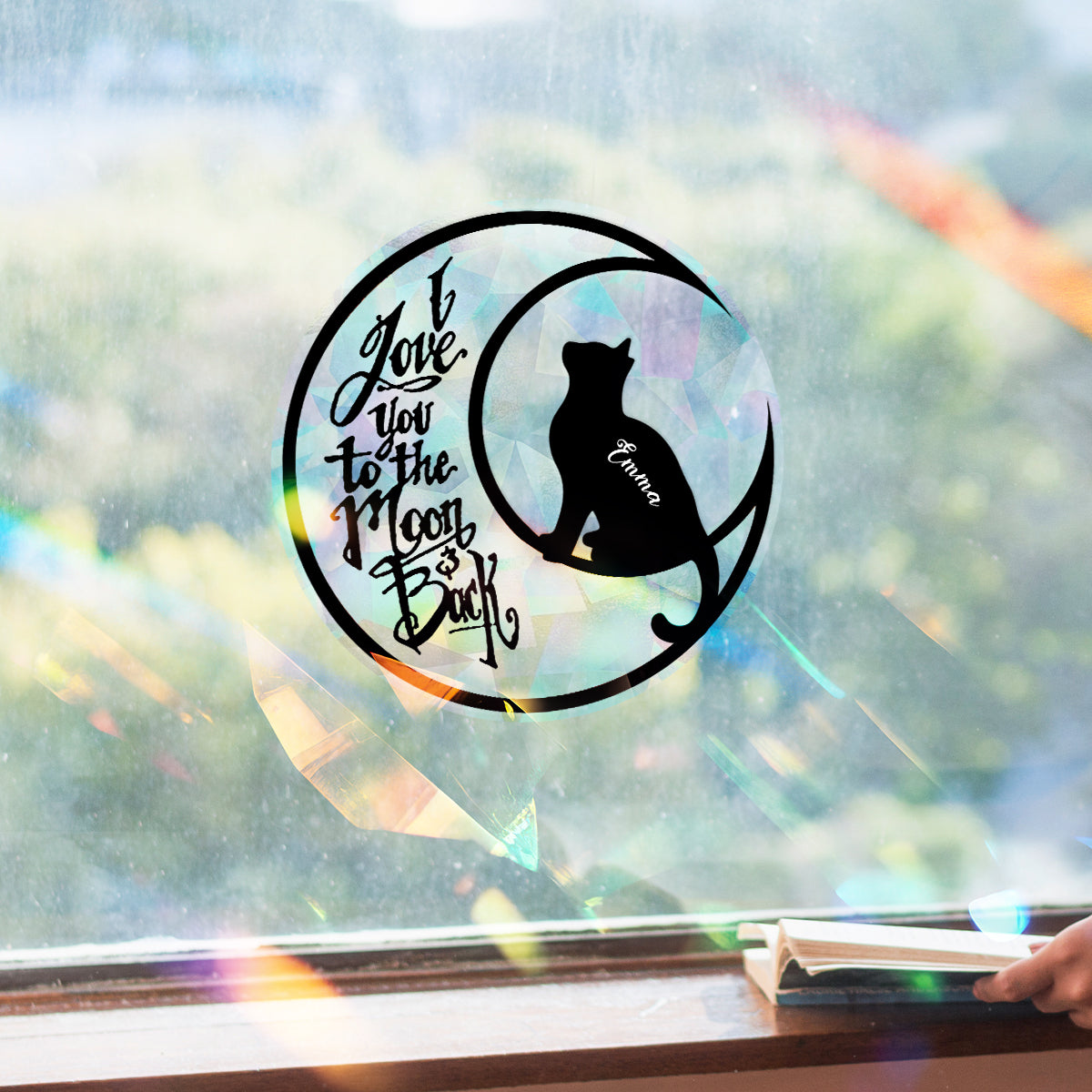 I Love You To The Moon And Back - Personalized Cat Suncatcher Decal