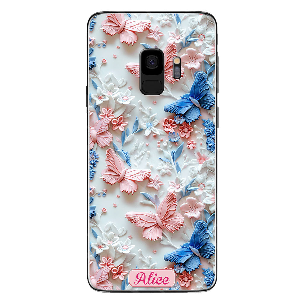Pink And Blue Butterflies - Personalized Butterfly Clear Phone Case