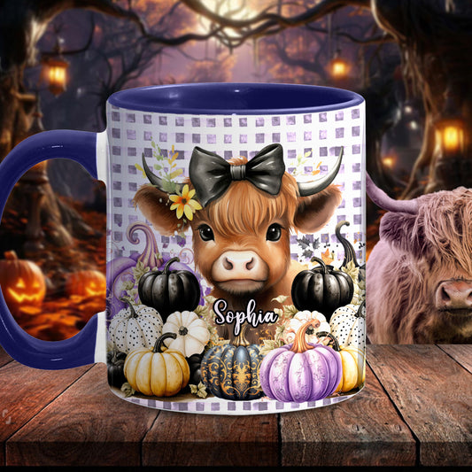 Cute Baby Highland Cow Fall Pumpkins - Personalized Accent Mug
