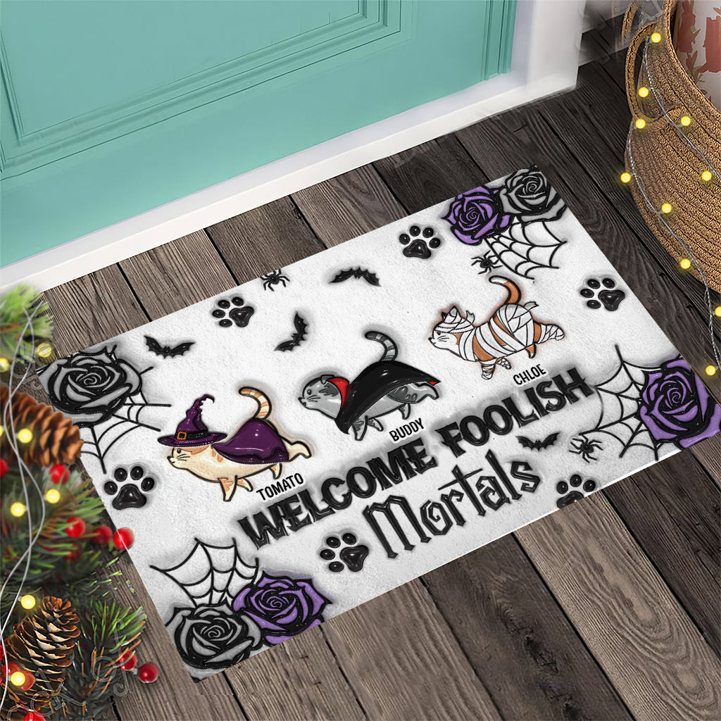 Welcome Foolish Mortals - Personalized Cat Doormat