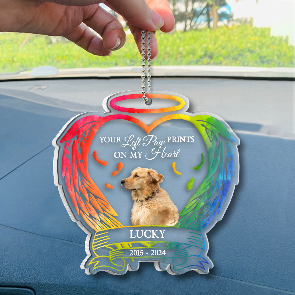 You Left Paw Prints On My Heart - Personalized Dog Transparent Car Ornament